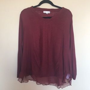 Rebecca Malone Burgundy Knit Top Ruffle Hem